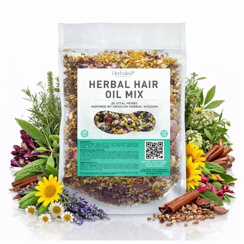 HERBALISTA – Premium Herbal Hair Oil Mix 3.5oz (100g) | 20 Mexican-Inspired Ayurvedic Herbs | Longer-Looking Hair, Stronger-Feeling Roots, Fuller Volume & Natural Shine | DIY Oil Infusion | Hair Care in Saudi Arabia