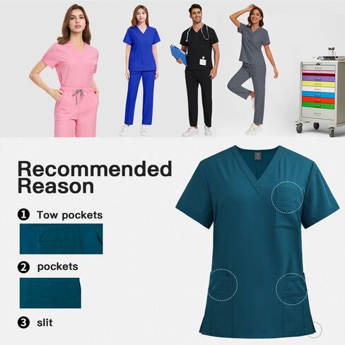 Women's Scrub Sets,Anti-Wrinkle Womens Scrub Sets,V-Neck Top & Straight Leg Pants with 8 Pockets for Doctors,Nurses in Saudi Arabia