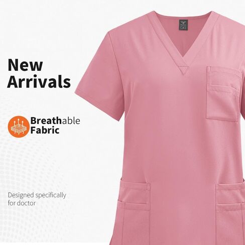 Women's Scrub Sets,Anti-Wrinkle Womens Scrub Sets,V-Neck Top & Straight Leg Pants with 8 Pockets for Doctors,Nurses in Saudi Arabia