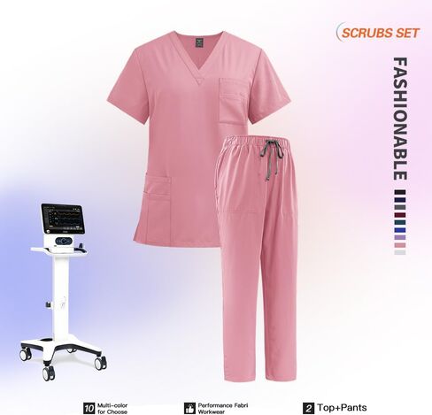 Women's Scrub Sets,Anti-Wrinkle Womens Scrub Sets,V-Neck Top & Straight Leg Pants with 8 Pockets for Doctors,Nurses in Saudi Arabia