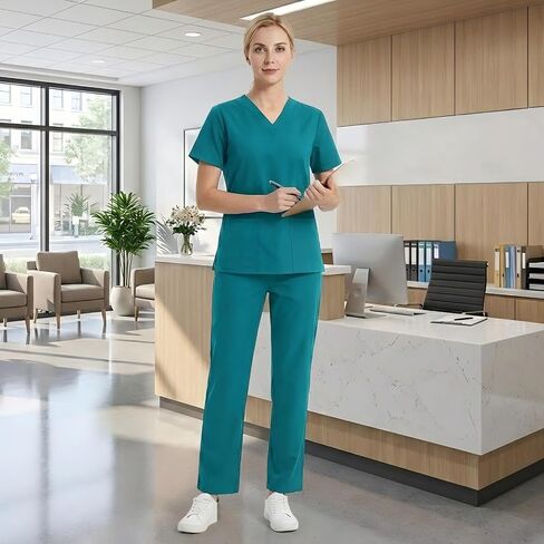Women's sporty V-neck medical suit, colorfast, soft fabric, comfortable and stylish. (XX-Large,Sky blue) in Kuwait