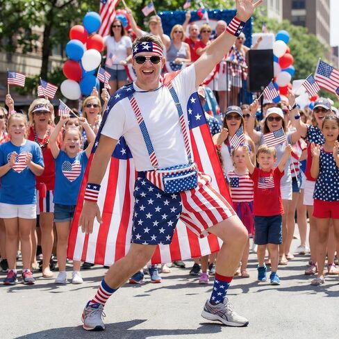 SOMSOC American Flag Men Patriotic 4th of July Set with Waist Bag Cape Headband Sunglasses Sock for Independence Labor Day in Kuwait