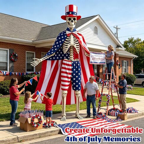 6 Pcs 4th of July 12 ft Skeleton Accessories Set Patriotic Outfit Includes Flag Cape, Top Hat, Bow Tie, Shorts, 2 Mini Flags Independence Day Garden Lawn Decor 250th Anniversary (Patriotic) in Saudi Arabia
