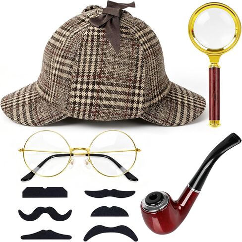Detective Costume Accessories Set 10 PCS Detective Hat Halloween Cosplay Men Women Dress up Prop Adults Spy Outfit in Saudi Arabia