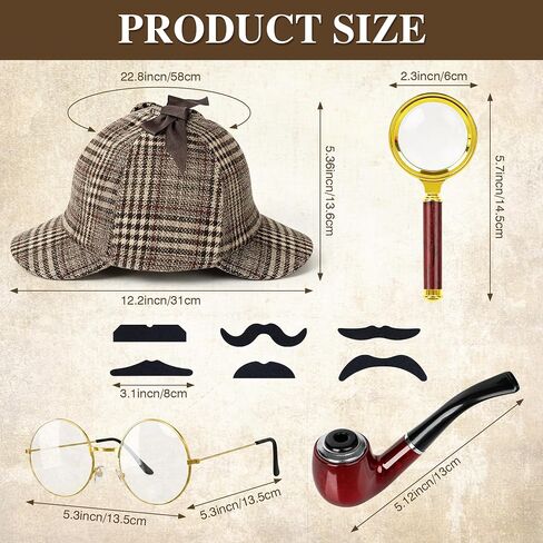 Detective Costume Accessories Set 10 PCS Detective Hat Halloween Cosplay Men Women Dress up Prop Adults Spy Outfit in Saudi Arabia