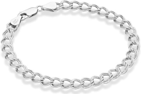 Miabella 925 Sterling Silver Italian Double Curb Charm Link Chain Bracelet for Women Men, Made in Italy in Kuwait