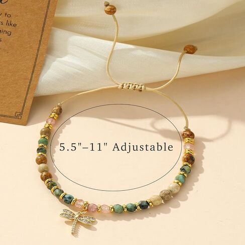 Glowave Dragonfly Gifts for Women, Natural Stone Bracelet, Inspirational Friendship Gift for Friend, Coworker, Mom and Sister in Saudi Arabia