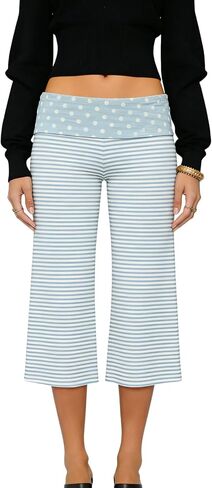 Seyurigaoka Fold Over Capri Gaucho Pants for Women Cropped Wide Leg Flowy Gauchos Low Rise Flare Yoga Palazzo Culottes in Kuwait