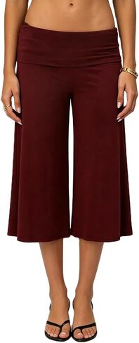 Seyurigaoka Fold Over Capri Gaucho Pants for Women Cropped Wide Leg Flowy Gauchos Low Rise Flare Yoga Palazzo Culottes in Kuwait