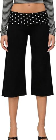 Seyurigaoka Fold Over Capri Gaucho Pants for Women Cropped Wide Leg Flowy Gauchos Low Rise Flare Yoga Palazzo Culottes in Kuwait