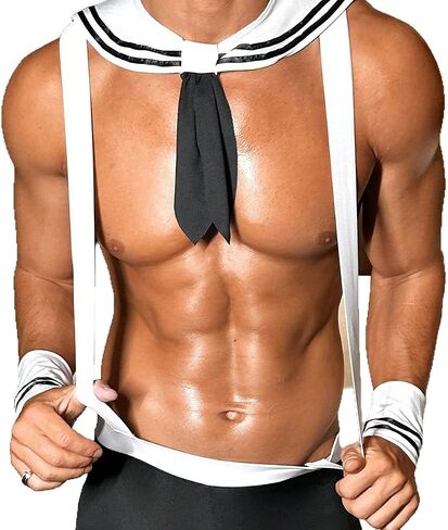 Sexy Sailor Costume Valentines Day Gifts for Him Sexy Men's Exotic Apparel Male Stripper Costume Outfit Lingerie Cosplay Uniform Set Party Role Play Costumes Lingerie Birthday Halloween in Saudi Arabia