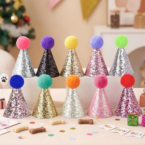 10PCS Mini Party Hats for Stuffed Animals, Cat Dog Birthday Hat with Adjustable Stretch Cord, Party Animal Birthday Decorations (Colourful) in Saudi Arabia
