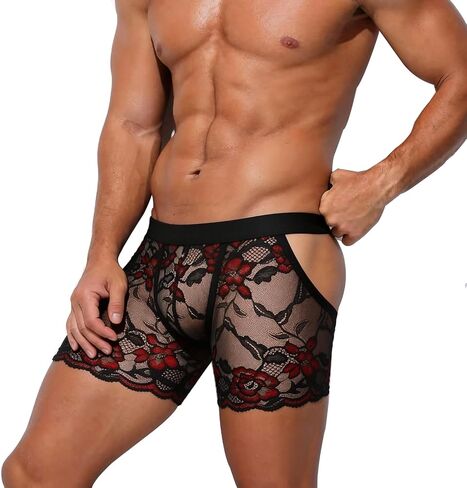 Mens Sexy Boxer Briefs Breathable Lace Underwear in Kuwait