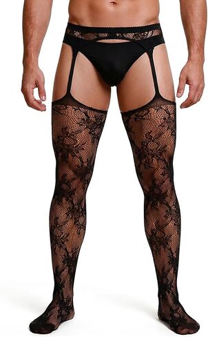 ohyeah Men's Fishnet Stockings Sexy Sissy Lingerie Lace Suspender Pantyhose for Men XS-5XL Plus Size Tights in Saudi Arabia