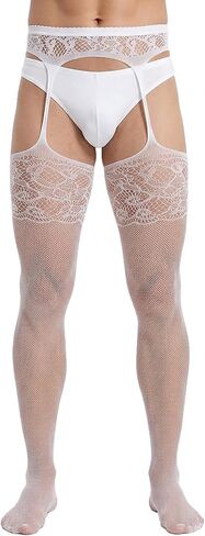 ohyeah Men's Fishnet Stockings Sexy Sissy Lingerie Lace Suspender Pantyhose for Men XS-5XL Plus Size Tights in Saudi Arabia