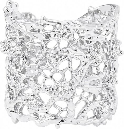 Rhinelife Luxury Statement Rings for Women, Unique Lace Hollow Out Open Adjustable Stackable Gold/Silver Ring with Sparkling CZ, Hypoallergenic Designer Inspired Jewelry Gift for Her in Saudi Arabia