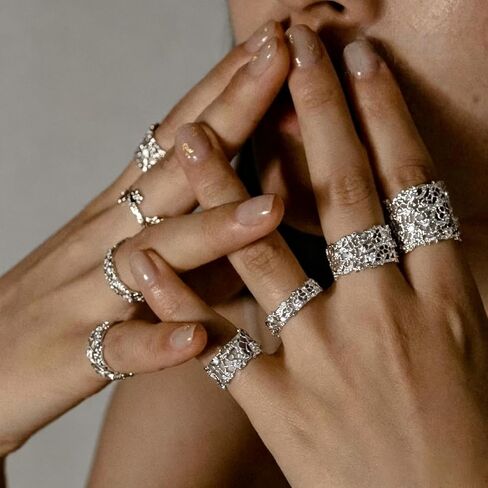 Rhinelife Luxury Statement Rings for Women, Unique Lace Hollow Out Open Adjustable Stackable Gold/Silver Ring with Sparkling CZ, Hypoallergenic Designer Inspired Jewelry Gift for Her in Saudi Arabia