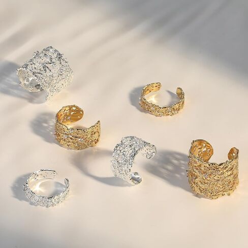 Rhinelife Luxury Statement Rings for Women, Unique Lace Hollow Out Open Adjustable Stackable Gold/Silver Ring with Sparkling CZ, Hypoallergenic Designer Inspired Jewelry Gift for Her in Saudi Arabia