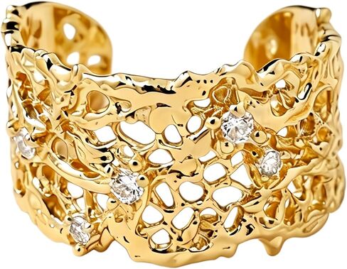 Rhinelife Luxury Statement Rings for Women, Unique Lace Hollow Out Open Adjustable Stackable Gold/Silver Ring with Sparkling CZ, Hypoallergenic Designer Inspired Jewelry Gift for Her in Saudi Arabia