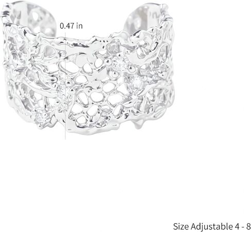Rhinelife Luxury Statement Rings for Women, Unique Lace Hollow Out Open Adjustable Stackable Gold/Silver Ring with Sparkling CZ, Hypoallergenic Designer Inspired Jewelry Gift for Her in Saudi Arabia