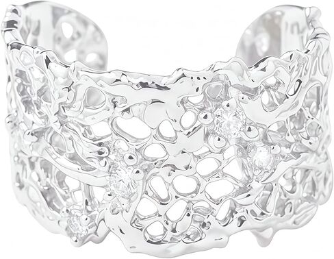 Rhinelife Luxury Statement Rings for Women, Unique Lace Hollow Out Open Adjustable Stackable Gold/Silver Ring with Sparkling CZ, Hypoallergenic Designer Inspired Jewelry Gift for Her in Saudi Arabia
