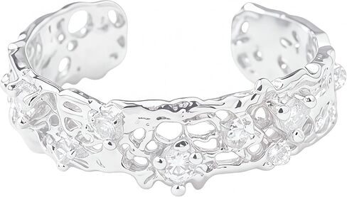 Rhinelife Luxury Statement Rings for Women, Unique Lace Hollow Out Open Adjustable Stackable Gold/Silver Ring with Sparkling CZ, Hypoallergenic Designer Inspired Jewelry Gift for Her in Saudi Arabia