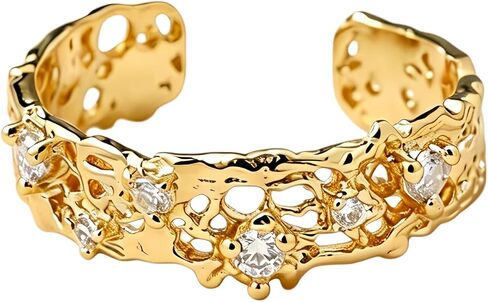 Rhinelife Luxury Statement Rings for Women, Unique Lace Hollow Out Open Adjustable Stackable Gold/Silver Ring with Sparkling CZ, Hypoallergenic Designer Inspired Jewelry Gift for Her in Saudi Arabia