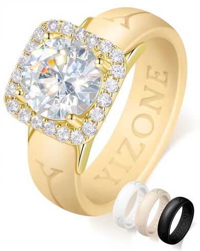 Silicone Ring with Stone Women’s Interchangeable Ring Charm with Silicone Bands Set–Comfortable Everyday Workout Ring, 4 Colors Included, Cubic Zirconia Halo Ring, Patent-Pending Design in Kuwait