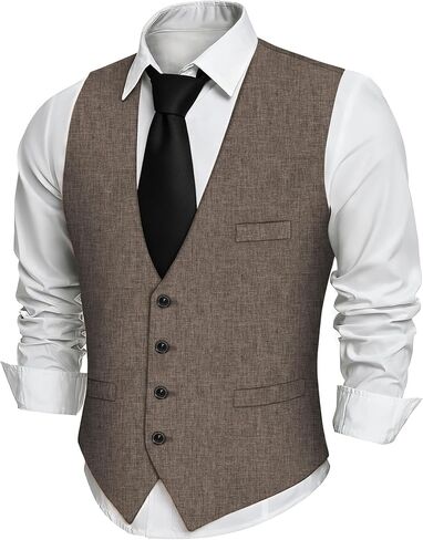 PARTTELY Men's Suit Vest Lightweight Casual Business Vest for Men Classic Formal Wedding Waistcoat with 2 Pockets in Kuwait