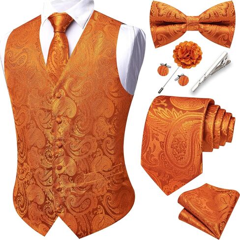 YOHOWA Formal Men Vest V-Neck Suit Vests Tie Bowtie Set Paisley Waistcoat Clip Hanky Cufflinks Lapel Pin Wedding 8PCS in Kuwait