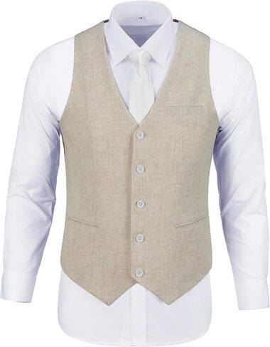 Linen Vest for Men Summer Lightweight V-Neck Linen Waistcoat Slim Fit Casual Suit Vest Wedding Beach Party in Saudi Arabia