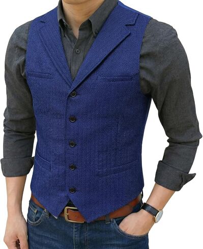 Barry.Wang Mens Suit Vest tweed Herringbone Notched Lapel Formal Business Waistcoat for Wedding Party in Kuwait