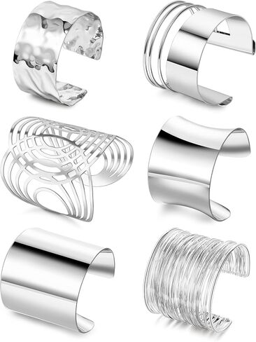 REVOLIA 6Pcs Chunky Cuff Bracelets Set for Women Minimalist Irregular Statement Wrist Cuff Adjustable Hammered Bangles Bracelets Open Wide Wire Arm Cuff Bracelet in Kuwait