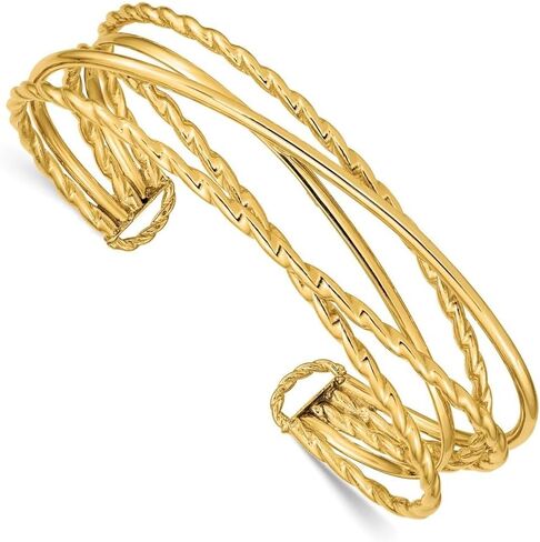 14K Yellow Gold Polished Multi Tube Cuff Bangle Bracelet 6" in Kuwait