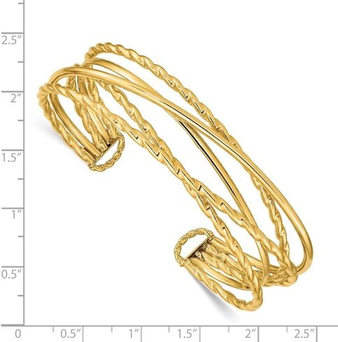 14K Yellow Gold Polished Multi Tube Cuff Bangle Bracelet 6" in Kuwait