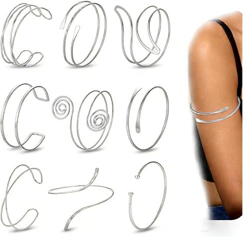 DELUU 9PCS Gold Arm Cuff Bracelets for Women, Upper Arm Band Set | 14K Gold Plated,Open Adjustable Cuff,Durable Armband Cuff,Comfortable for Arm,Ideal for Costumes and Custom Party,Halloween in Kuwait