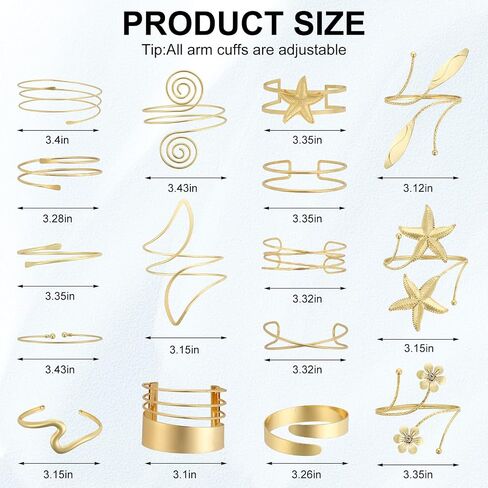 Draupnir 16 Pcs Gold Arm Cuff Upper Arm Gold Cuff Bracelets for Women, Stackable Arm Jewelry Open Adjustable Cuff Bracelet Set Minimalist Arm Bands Jewelry in Kuwait