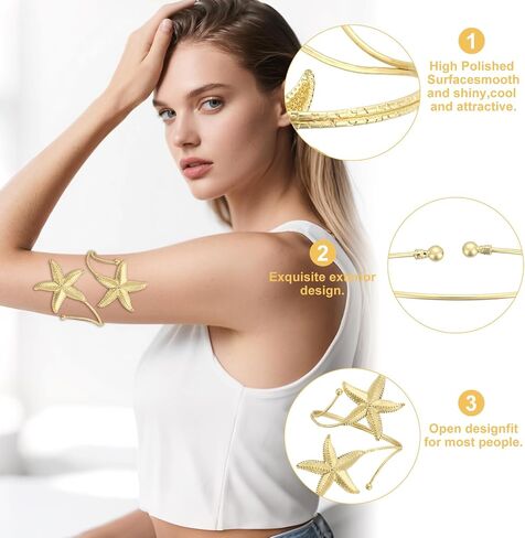 Draupnir 16 Pcs Gold Arm Cuff Upper Arm Gold Cuff Bracelets for Women, Stackable Arm Jewelry Open Adjustable Cuff Bracelet Set Minimalist Arm Bands Jewelry in Kuwait