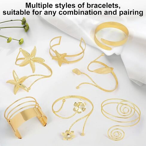 Draupnir 16 Pcs Gold Arm Cuff Upper Arm Gold Cuff Bracelets for Women, Stackable Arm Jewelry Open Adjustable Cuff Bracelet Set Minimalist Arm Bands Jewelry in Kuwait