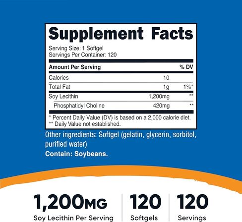 Nutricost Lecithin (1,200mg) 120 Softgels - Soy Lecithin Supplement, GMO-Free, Gluten-Free in Kuwait