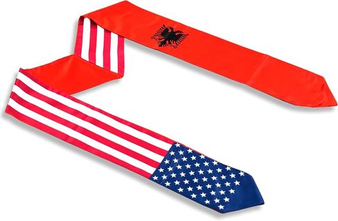 USA And Albania Flag Graduation Stole,Satin Embroidery Graduation Sash for International Students,72 Inch Length. in Kuwait