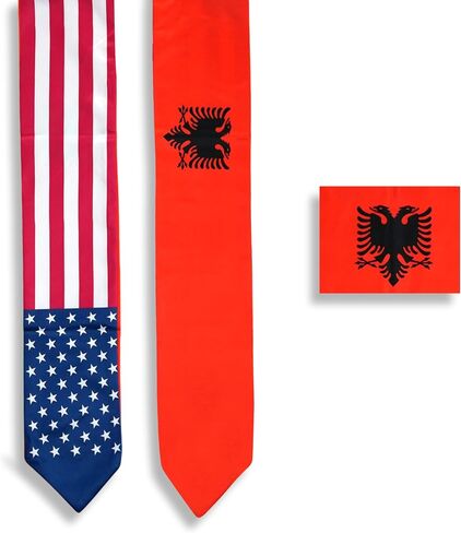 USA And Albania Flag Graduation Stole,Satin Embroidery Graduation Sash for International Students,72 Inch Length. in Kuwait