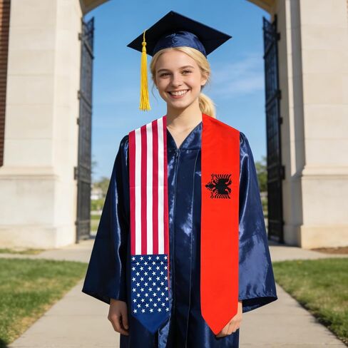 USA And Albania Flag Graduation Stole,Satin Embroidery Graduation Sash for International Students,72 Inch Length. in Kuwait