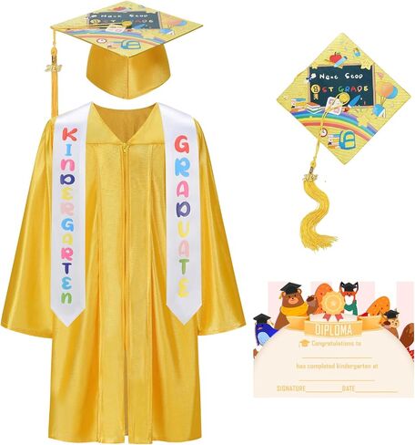 yolsun Kindergarten Graduation Cap and Gown 2026, 6 PCS Graduation Gown Printed Cap Set with Stole Sash in Kuwait