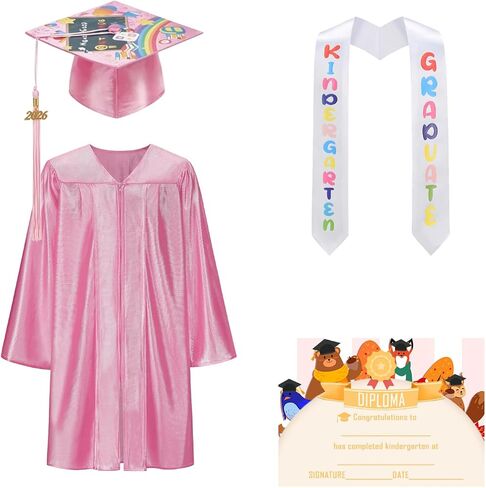 yolsun Kindergarten Graduation Cap and Gown 2026, 6 PCS Graduation Gown Printed Cap Set with Stole Sash in Kuwait