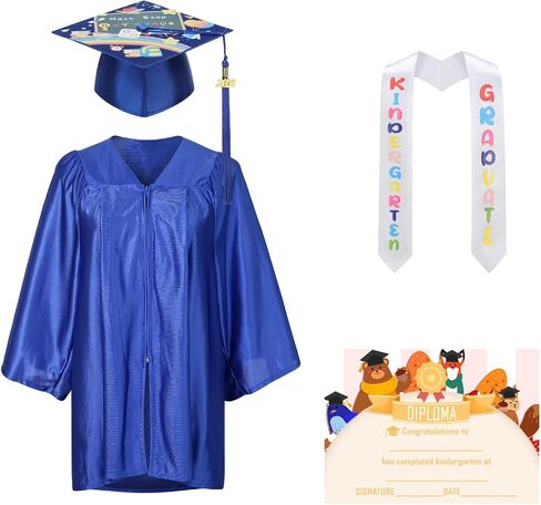 yolsun Kindergarten Graduation Cap and Gown 2026, 6 PCS Graduation Gown Printed Cap Set with Stole Sash in Kuwait