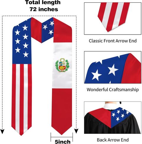 Peru state Flag Graduation Stole 72 x 5 Inches Decorative Ceremonial Accessory Sash for International Student (Baccalaureate Gown and Hat Not Included) (Peru state) in Kuwait