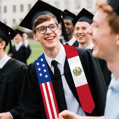 Peru state Flag Graduation Stole 72 x 5 Inches Decorative Ceremonial Accessory Sash for International Student (Baccalaureate Gown and Hat Not Included) (Peru state) in Kuwait
