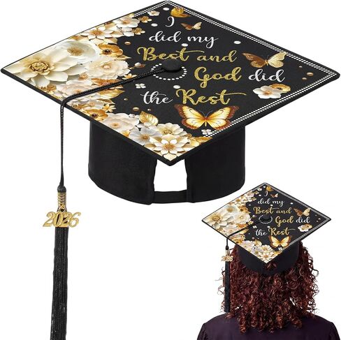 Dunzoom Christian Graduation Cap with 2026 Year Tassel Charm 9.5 x 9.5'' Religious Grad Hat with Printed Inspirational Bible in Kuwait