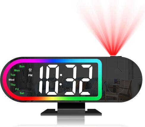 Projection Alarm Clock for Bedroom Ceiling, 8.5" Large Display Alarm Clock with 180° Rotatable Projector, 4 Brightness, 17 Ambient Light, Temp & Weekday, Snooze, Digital Clocks for Home Decor in Saudi Arabia